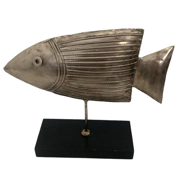 Metal Fish Wood Base Home Decor Set (2) - Picture 2 of 7
